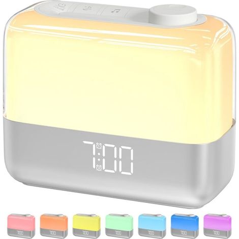 Upgraded Réveil Lumineux, Lampe Tactile de Chevet avec Simulation de Lever de Soleil avec 5 Sons de la Nature, 7 lumières LED,  luminosité pour la Chambre à Coucher
