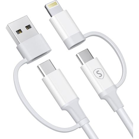 SiGN 4-in-1 USB-A/USB-C auf Lightning/USB-C Kabel 60W/3A, 1m - Weiß