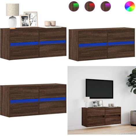 Mobile TV a Parete con Luci LED Rovere Marrone 100x31x45 cm - Armadio TV - Armadio con luci LED