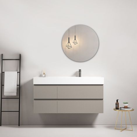 Mobile bagno sospeso cannettato 120 cm Grigio Cenere Lavabo a Destra in Resina Specchio Tondo - Fiji Paint (1/4)