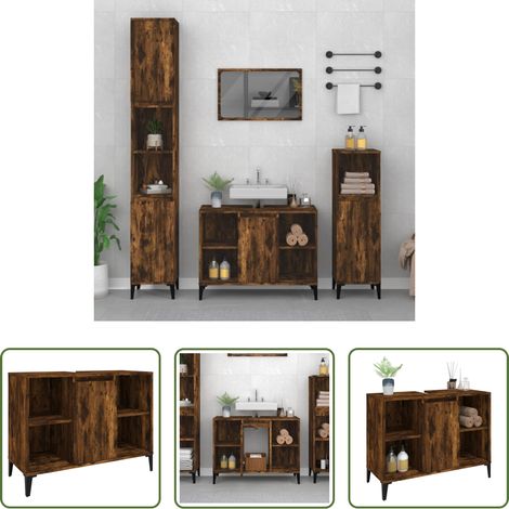 Holz Waschbecken -  Waschbeckenunterschrank Räuchereiche 80x33x60 cm Holzwerkstoff (1/5)