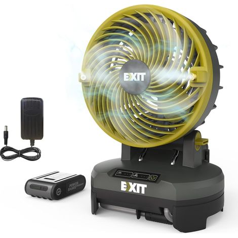Ventilateur portable extérieur à brumisation, alimenté par batterie avec vitesses et réglages de brume, posable sur seau pour le camping (1/5)