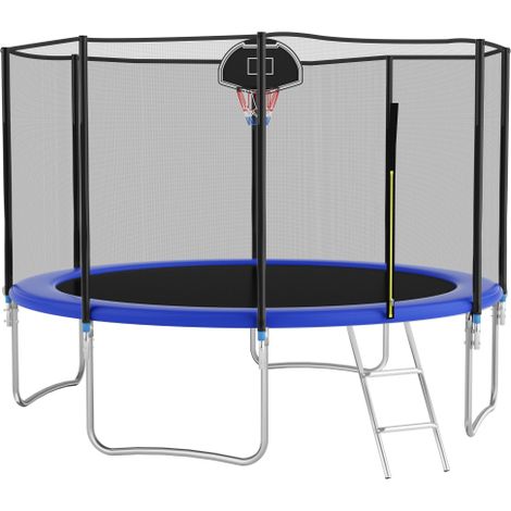 Cama elástica de jardín de 305 cm con red de seguridad, 72 muelles, acero galvanizado, azul (1/5)