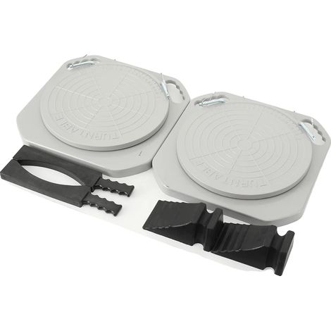 Piastre rotanti per l'allineamento delle ruote, capacità di carico 2,5 tonnellate, dimensioni 400 x 400 mm, diametro 345 mm, peso ridotto di 6,54 kg ciascuna, maniglie ergonomiche incluse. (1/5)