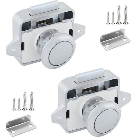 Metal Push Button Latch Lock Camping Car 14-16 mm Push Button Keyless Door Cabinet Lock with Screws for Cupboard, Camper, Yachts, Drawer, Caravan, Wardrobe (1/5)