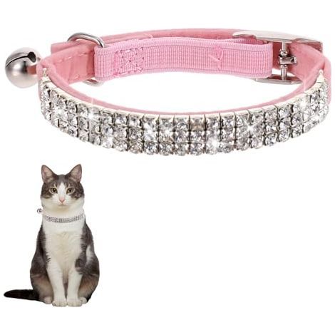 Collier Rose pour Chat et Chaton avec Clochette - Souple et Réglable - Accessoire Mignon pour Petit Chien (1/4)
