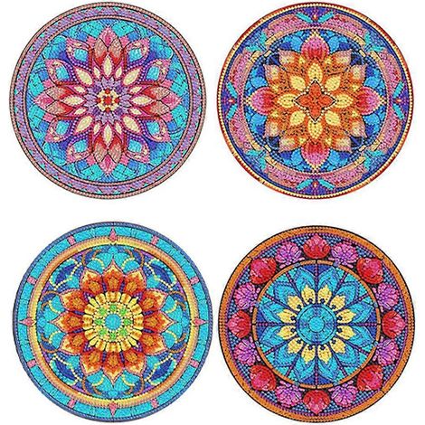 Set mit 4 runden, rutschfesten Acryl-Tischsets zur Tischdekoration, die selbst mit Diamanten bemalt werden können (A) (1/5)