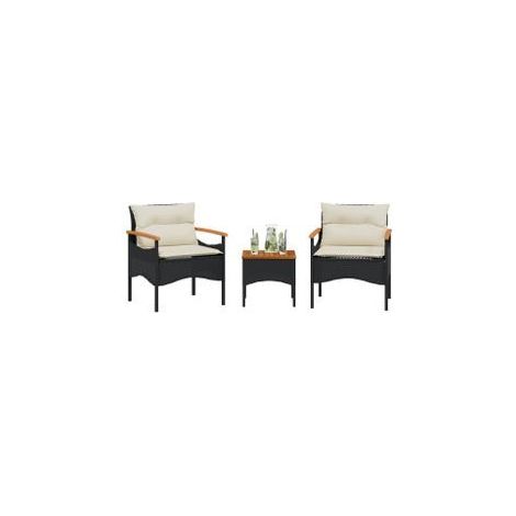 Salon de jardin 3 pcs avec coussins noir résine tressée (1/5)