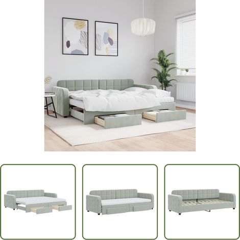 vidaXL Sofa-Bett - Tagesbett Ausziehbar mit Schubladen Hellgrau 80x200 cm Samt (1/5)