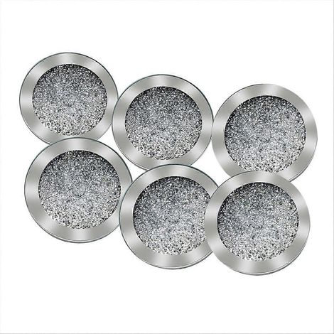 Dessous de verre décoratifs en verre à motif diamant concassé, sous-verres en cristal miroir à paillettes, lot de 6 (1/5)
