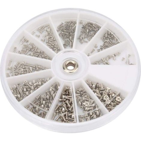 Boîte Ronde M1.0 M1.2 M1.4 M1.6 Vis à tête Plate en Acier Inoxydable C-Ross pour Lunettes 600pcs (1/5)