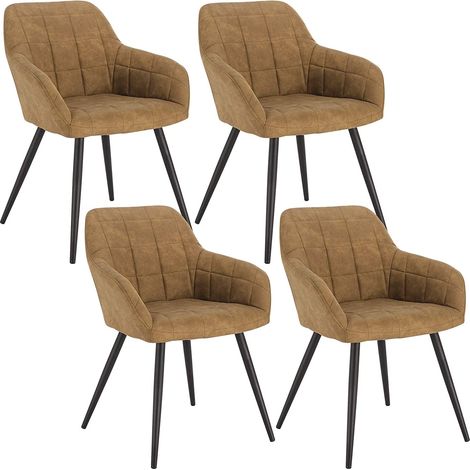 WOLTU 4xChaise de Salle à Manger, en Tissu Scientifique + métal, Chaise de Salon, 49x43x81cm, Brun (1/4)