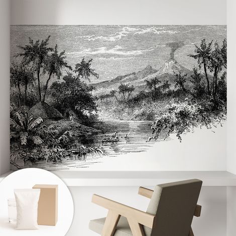 Papier peint intissé à motifs décoratifs pour salon chambre et bureau Décoration murale élégante avec colle Panorama exotique 104x70 cm (1/5)