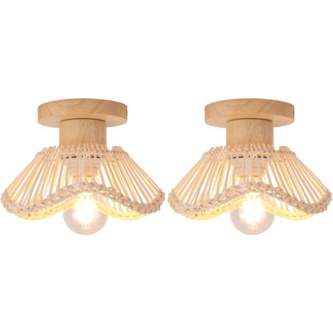 royaluxe- 2PCS Plafonnier Moderne Lampe De Plafond En Osier Plafonnier Rétro Luminaire Plafonnier Intérieur Plafonnier en Rotin Tressé (1/5)