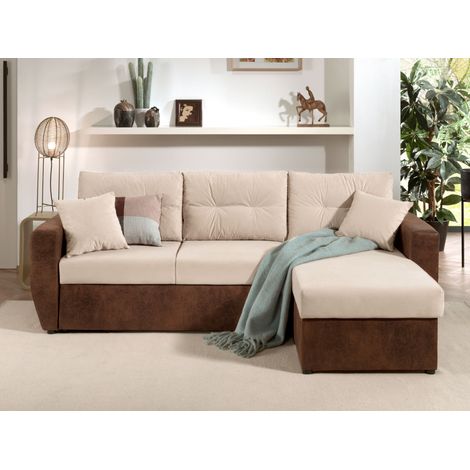 Astoria - beidseitig montierbar - schlaffunktion und bettkasten - zeitgenössischer stil - 4 sitze - braun / beige