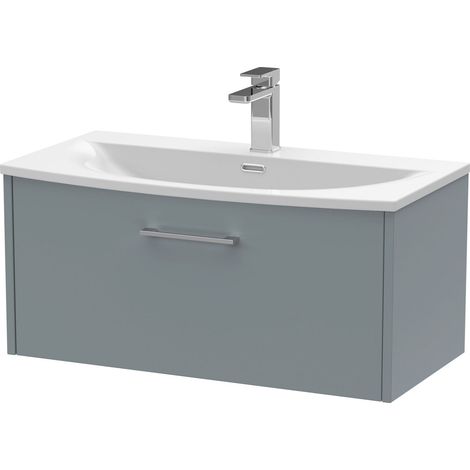 Winshill Contemporary 1 Drawer Wall Hung Vanity Unit with Curved Basin, Grey, 800mm
