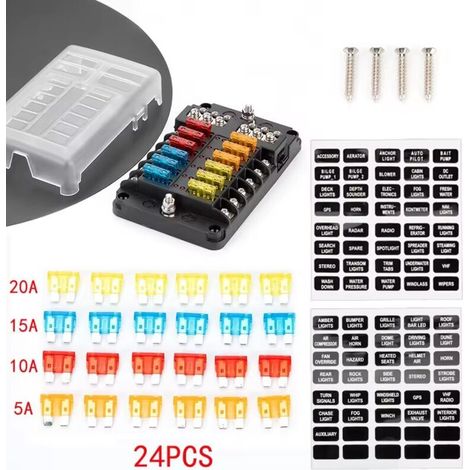 Boîte à fusibles à 12 voies pour voitures, camping-cars et yachts, avec barre omnibus et porte-fusible à lames 32V 100A. (1/5)