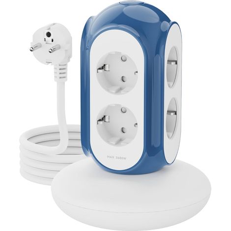 Multiprise tour avec 6 emplacements AC, 3680 W/16 A, protection contre les surtensions 1420J, câble renforcé de 2 m, support lesté de 479 g, protection contre les surcharges intégrée, idéale (1/5)