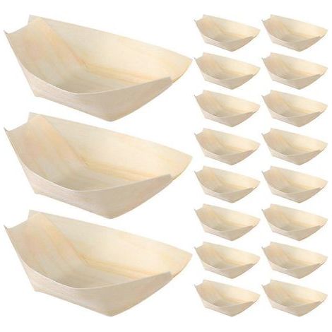 200 plateaux de service à sushis jetables, assiettes en bois en forme de barque à sushis, plateaux de service à desserts, plats alimentaires-8.50X6.00X2.50CM (1/3)