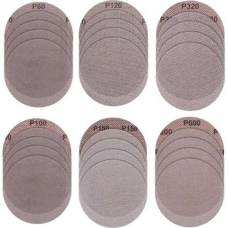 30 PCS Disques de ponçage en maille,Disques abrasifs velcro Ø 125 mm Filet de ponçage sans poussière Patins de ponçage antiblocage Papier abrasif pour ponceuses de plafond Ponceuses (1/4)