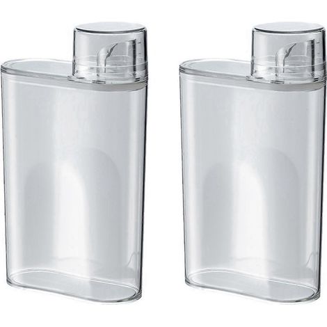 Set aus 2 transparenten Spenderflaschen für Waschpulver und Bleichmittel mit auslaufsicherem Reservoir. (1/4)