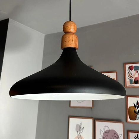 Champion Lampe Suspendue Simple Avec Tête de Lit en Bois Vert – Lustre Vintage E27 Ø35 cm pour Salon, Chambre ou Salle à Manger Noir Blanc (1/5)