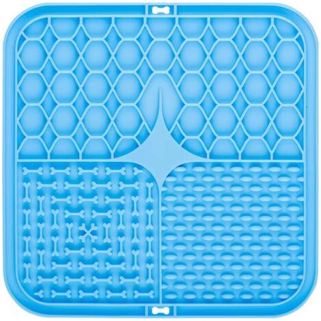 QORVA-Tapis de Lèche Chien, 20x20cm Tapis Lécher pour Chien avec Spatule Silicone, sans BPA Tapis de Lechage pour Chat avec Ventouse pour Bain, Entraînement, Toilettage (Bleu)