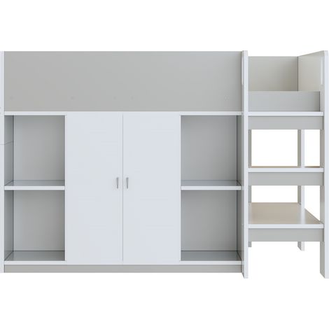 Lit mezzanine enfant 90 x 200 cm avec armoire, étagères et échelle en bois, coloris gris (1/5)