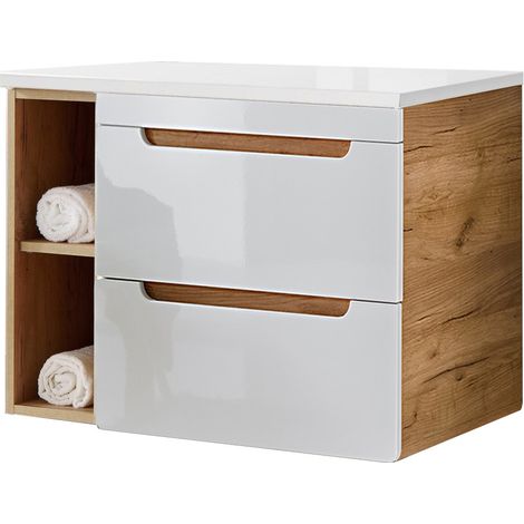 Waschtischunterschrank 81 cm mit 2 Auszügen LUTON-56 in Hochglanz weiß B/H/T ca. 81/61,5/46 cm (1/5)