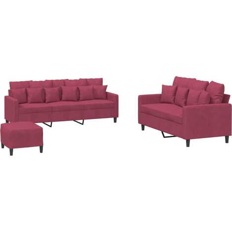 Maison Exclusive - Set di Divani 3 pz con Cuscini Rosso Vino in Velluto