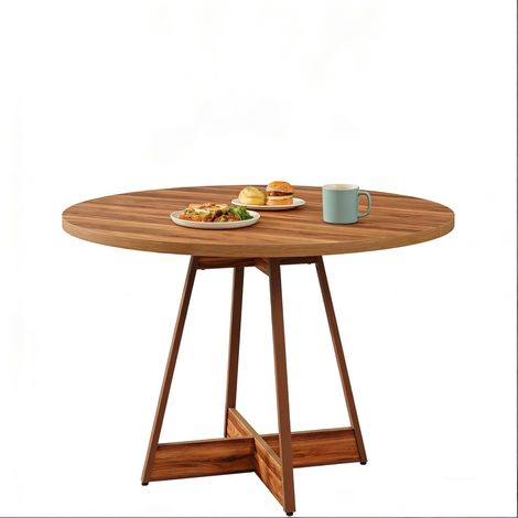 Tavolo da pranzo rotondo 100 cm in MDF marrone, tavolo da cucina con base centrale (1/5)