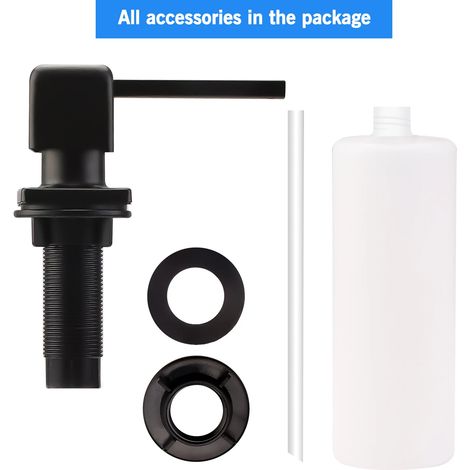 Distributeur de savon liquide (noir mat) 500 ml, pompe intégrée, flacon à pression en acier inoxydable, pour évier de cuisine. (1/5)