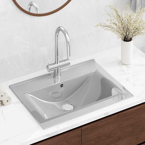 Lavabo avec trop-plein 60x46x16 cm en céramique argentée