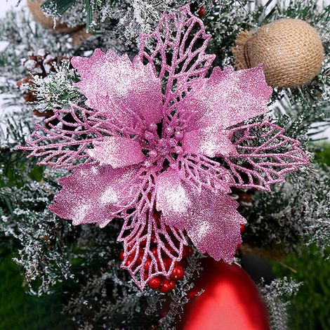 Fleurs Artificielles - Décorations De Noël Avec Paillettes - Pour Arbre De Noël Et Intérieur Extérieur - 12 Pièces (1/5)