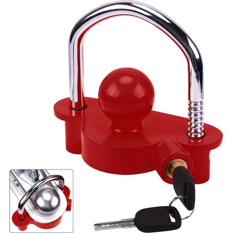Antivol Remorque Antivol Remorque Attelée Cadenas Remorque Antivol Caravane Universel pour Remorque Caravane Bateau Boule d'Attelage Verrouillage 2 Clés, Rouge