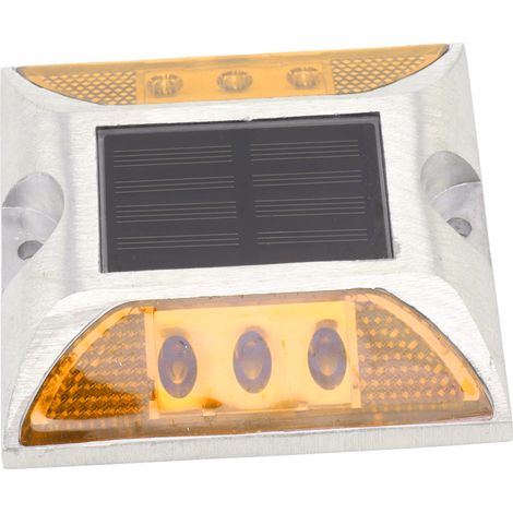 Lampe solaire de terrasse à 6 LED, éclairage d'allée et d'autoroute à double réflecteur jaune (1/5)