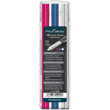 Estuche de 12 minas de marcado permanente rosa azul blanco para portaminas BIG Dry  6040SB Pica