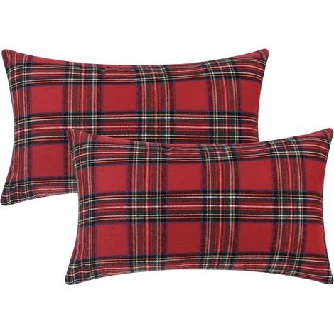 Kussensloop - 2 pièces - Plaid - Kussensloop uniquement - Polyester - Décoration de Noël - Convient pour les canapés, chambres à coucher, salons, bureaux, accessoires de maison - 50 x 30 cm - Rouge (1/5)