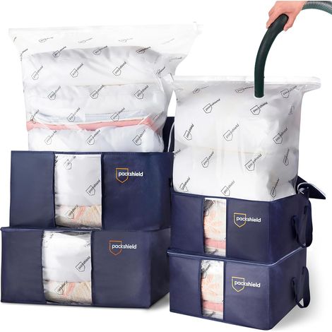 Kit de Sacs de Rangement Sous Vide - Sacs de Rangement pour Vêtements Non-Tissés Housses de Rangement Sous Vide (4 coffres + 4 housses sous vide) (1/5)