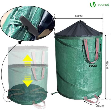 Lot de 3 - Sac De Jardin Pop Up 100 L En Polyéthylène Avec Poignées Sacs De Déchets Résistants Pliable Poubelle Robuste Vert (1/5)