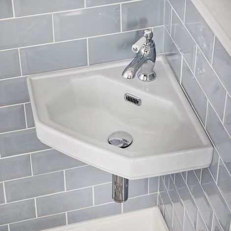 Hudson Reed – Lavabo d'angle suspendu céramique blanche 42x29cm – Avec trop-plein – Installation murale – Pour petites salles de bains