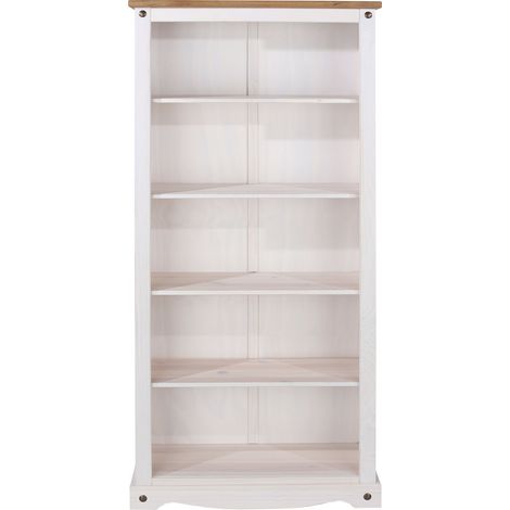 Corona Tall Bookcase - Pine/Particle Board - 80 x 29.6 x 176.6 cm - White Wax/Antique Waxed Pine (1/3)
