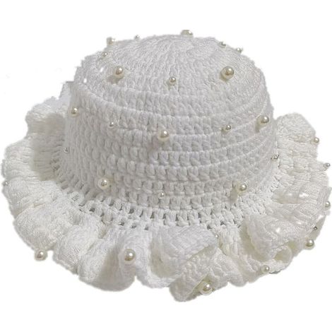 Gorro de crochet plegable, cálido y de ala ancha - Blanco