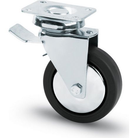 1PZ RUOTA GIREVOLE PER MOBILI CON FRENO mm. 125-piastra mm. 86x104