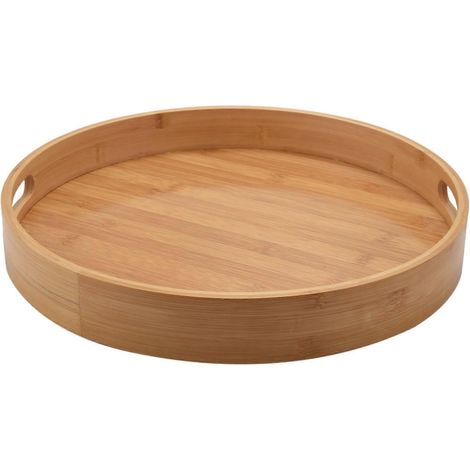Plateau de service rond en bambou avec poignée, rangement élégant n°3 (1/5)