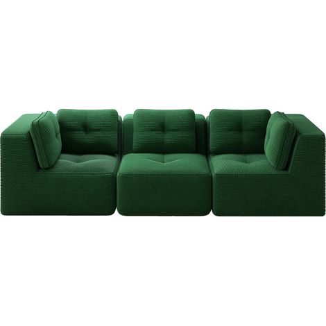 CAIziCanapé sectionnel sans cadre, canapé d’angle modulaire, canapé confortable en velours côtelé, canapé 3 places à assise profonde pour le salon, aucun montage requis, vert