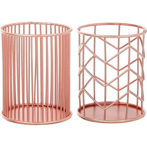 2 Pièces Pot à Crayons Métallique Rond Creux en Or Rose - Étagère de Rangement pour Bureau - Support pour Pinceaux et Stylos à Fleurs Décoratif (1/5)