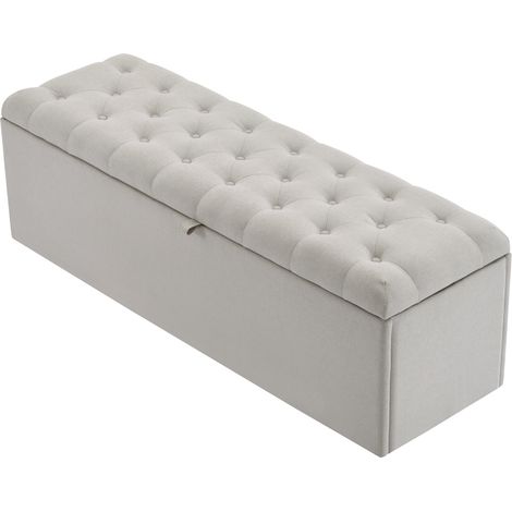 Banc coffre de rangement 141 x 41,5 x 47 cm en tissu gris clair, banquette rembourrée pour chambre, bout de lit avec grand espace de rangement CHICFURN (1/5)