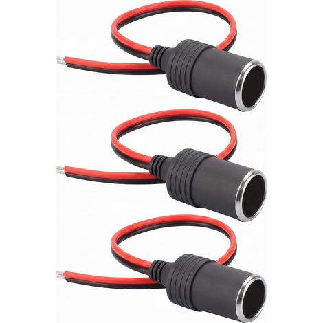 Lot de 3 Prises Allume-Cigare Femelles 18 AWG Câble Ouvert 12V 24V 30cm (1/5)