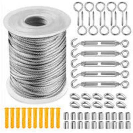 royaluxe-Kit de suspension de corde en acier inoxydable, câble métallique de 20 m, kit de treillis pour plantes grimpantes, câble métallique pour rampe d'escalier - 1